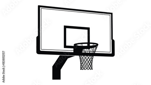 Simple black and white illustration of a basketball hoop and net