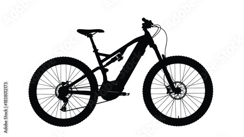 Silhouette of a modern mountain bike with detailed frame and wheel design