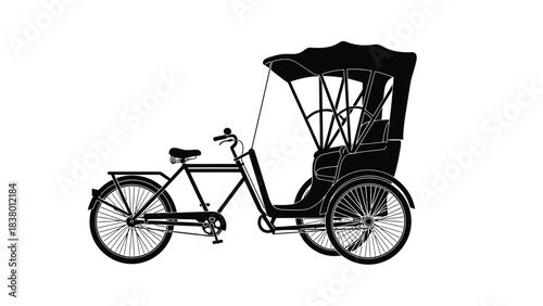 Silhouette of a traditional rickshaw a three wheeled bicycle carriage