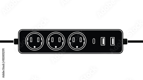 Black power strip with multiple outlets a simple electrical connection device