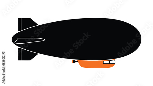 Simple illustration of a black airship with an orange gondola below