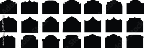 Set of islamic shape illustration design.  Arabic door and window vector silhouette. Traditional islamic window shapes in oriental style. 