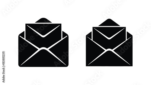 Simple black and white illustration of two closed envelope icons