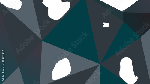 Abstract Geometric Digital Art With Dark Teal And Grey Polygonal Shapes Scattered Across A Textured Background With Black Negative Space Accents