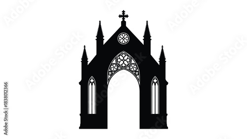 A striking silhouette of a gothic church facade with ornate details