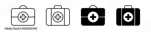 Medical bag with cross icon set. First aid, emergency equipment symbol. Vector illustration. Editable stroke. 