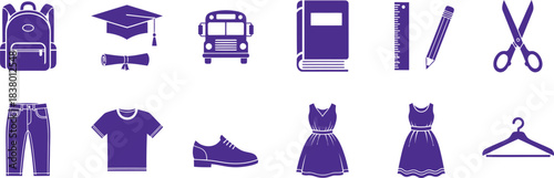 School and Education Icons backpack graduation cap