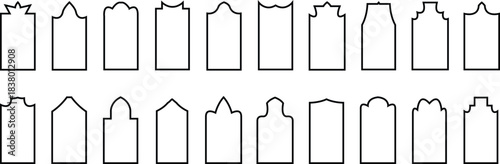 Black  ramadan frames, mosque arches, moroccan arabic border or door. Arab arch door line set. Islamic window or gate.