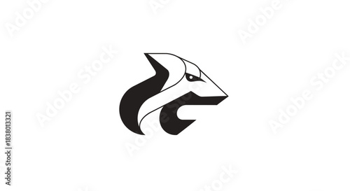 Stylized black and white fox head logo design.