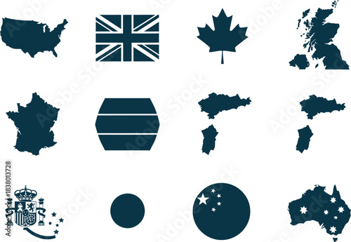 World Country Maps Flags and Symbols Collection united states map union jack flag