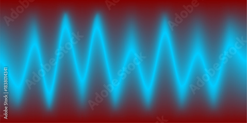 A bright cyan waveform glows against a dark red background, representing a visual representation of sound or data.