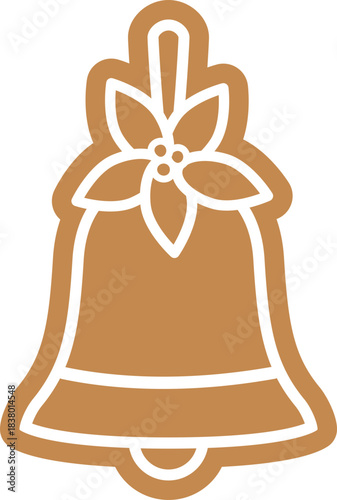 Gingerbread cookies shaped like Christmas bell  flat vector illustration.
Holidays Christmas bell gingerbread cookie with white icing decoration.
Transparent background.