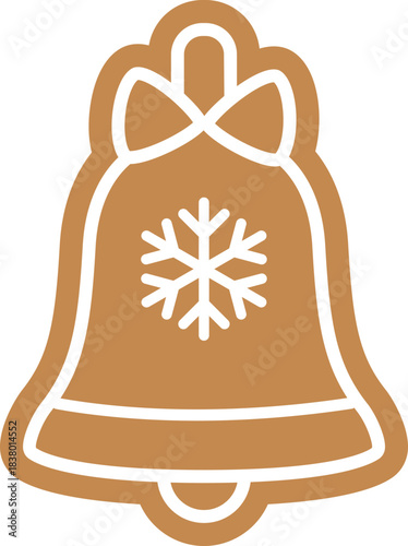Gingerbread cookies shaped like Christmas bell  flat vector illustration.
Holidays Christmas bell gingerbread cookie with white icing decoration.
Transparent background.