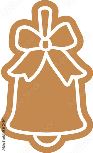 Gingerbread cookies shaped like Christmas bell  flat vector illustration.
Holidays Christmas bell gingerbread cookie with white icing decoration.
Transparent background.