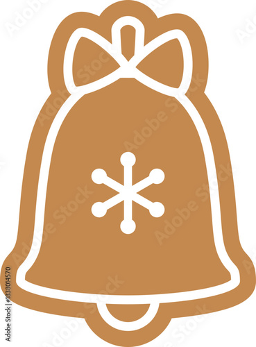 Gingerbread cookies shaped like Christmas bell  flat vector illustration.
Holidays Christmas bell gingerbread cookie with white icing decoration.
Transparent background.
