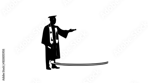 Graduate in Cap and Gown Interacting with a Futuristic Holographic Diploma and Interface