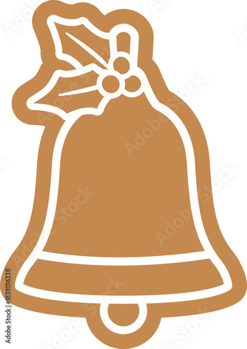 Gingerbread cookies shaped like Christmas bell  flat vector illustration.
Holidays Christmas bell gingerbread cookie with white icing decoration.
Transparent background.