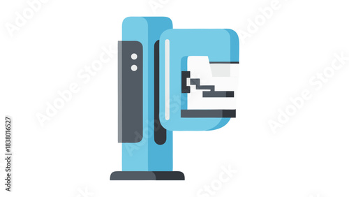 Blue and Grey Medical Mammography Machine With Paper Output Displaying A Graph In A Professional Healthcare Setting