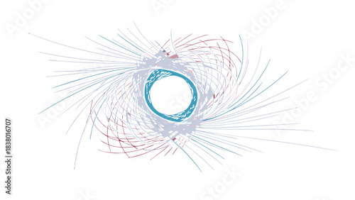 Abstract swirling vortex of light and color with a central dark void and radiating lines on a black background creating a sense of motion and energy