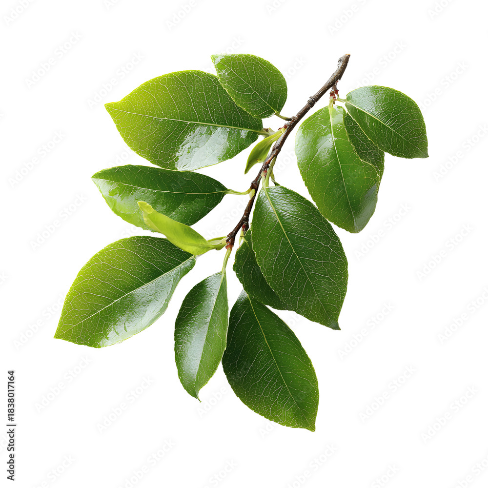 Fototapeta premium Vibrant Green Leaves Branch Studio Shot Isolated on White Background