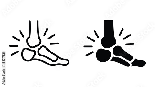Ankle pain and injury icons in black and white