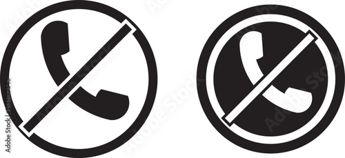 No phone icon set. Warning sign no phone. Turn off phone icon symbol. no phone allowed icon set with red prohibition symbol for signboard and warning design black and read colors, indicates prohibiti
