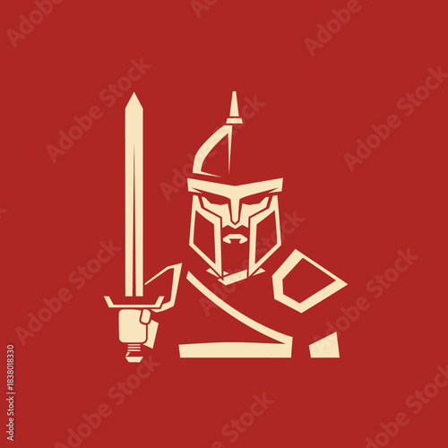 Stylized Spartan Warrior with Sword in Minimalist Design.