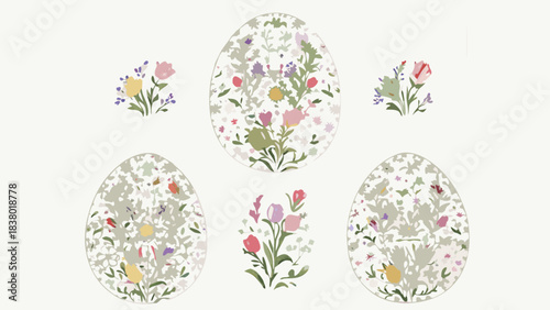 Easter eggs with floral decoration in spring grass vector illustration pattern