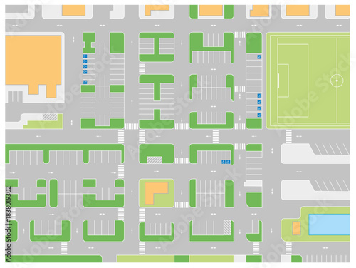 Parking spaces on the edge of a sports facility