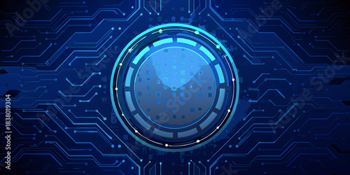 Abstract digital circuit board with a central glowing oval focus