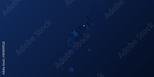 A dark blue background displaying a stylized glowing dna double helix structure
