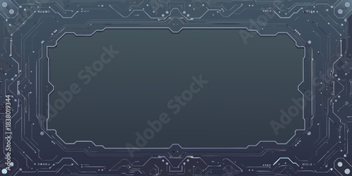 Abstract futuristic circuit board frame with a dark blue central area