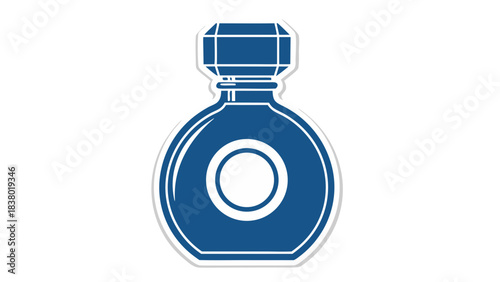 Blue Silhouette Of Perfume Bottle With Octagonal Cap And Round Label On Black Background Vector Illustration
