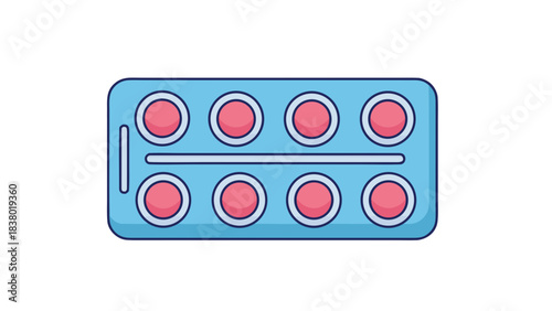 Blue Blister Pack Containing Ten Pink Round Pills On A Black Background