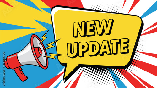 New Update Announcement Pop Art Megaphone Banner
