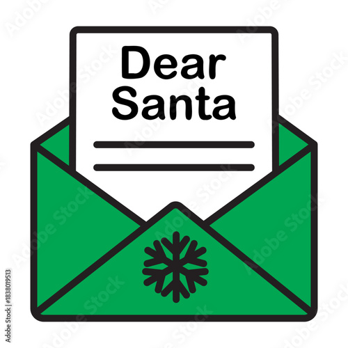 Minimalist letter to Santa colorful icon with editable stroke. Clean festive vector illustration suitable for holiday, winter and Christmas themes, perfect for design projects.