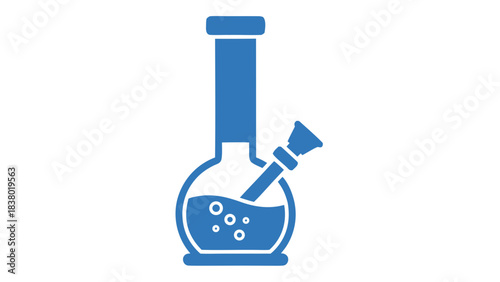 Blue Icon Of A Glass Bong With Bubbles In Water On Black Background Isolated Vector Illustration