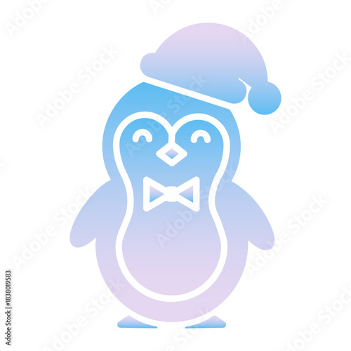 Penguin in Santa hat gradient icon. Minimal cute Christmas character for winter holiday cards, web, apps, stickers and festive branding.