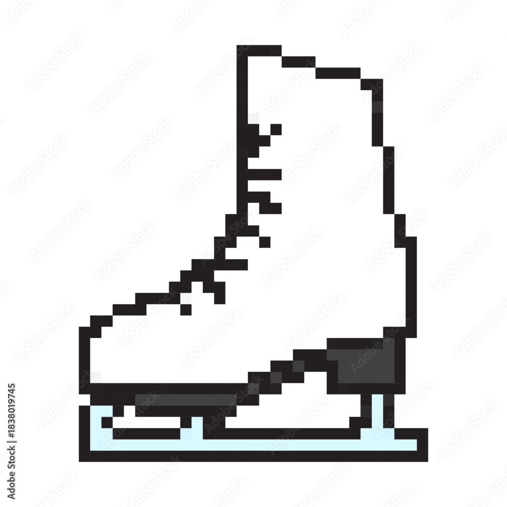 Fototapeta premium Ice skate pixel icon – winter vector illustration