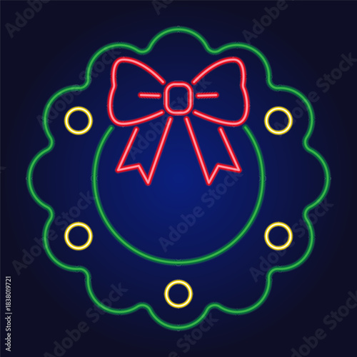 Neon Christmas wreath icon vector illustration