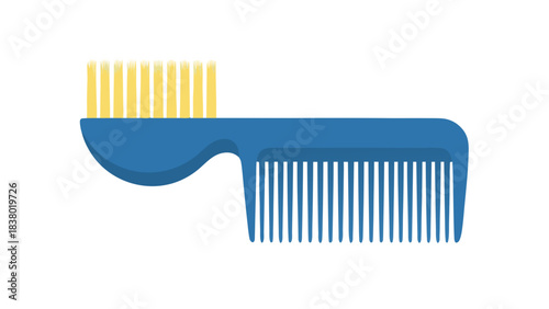Blue plastic comb and brush grooming tool with yellow bristles isolated on black background clean simple design for personal hygiene and hair care utilities object