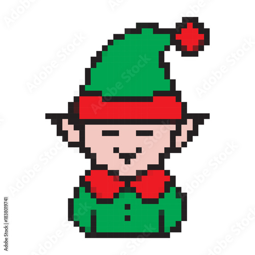 Pixel Christmas elf icon vector illustration