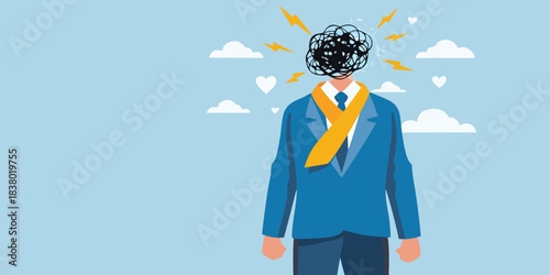 Man with tangled thoughts and emotional distress representing mental health struggles