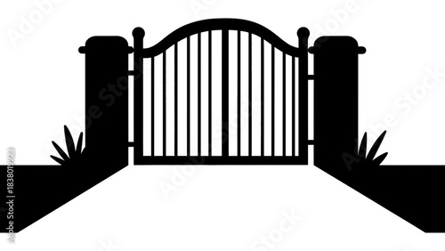 Elegant black gate with decorative archway and pillars