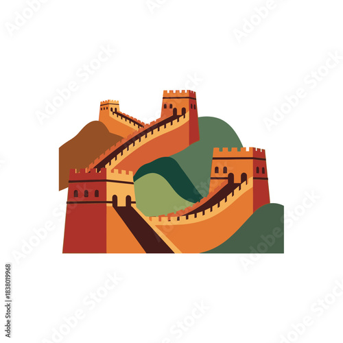 The Great Wall of China ancient landmark illustration.