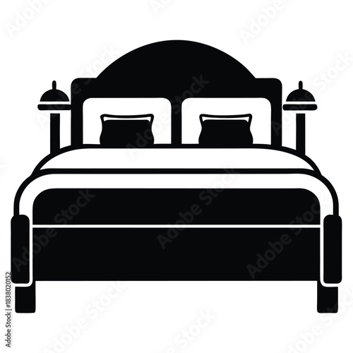 bed in a hotel black and white silhouette on white background
