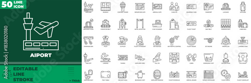 Airport Line Editable Icons set