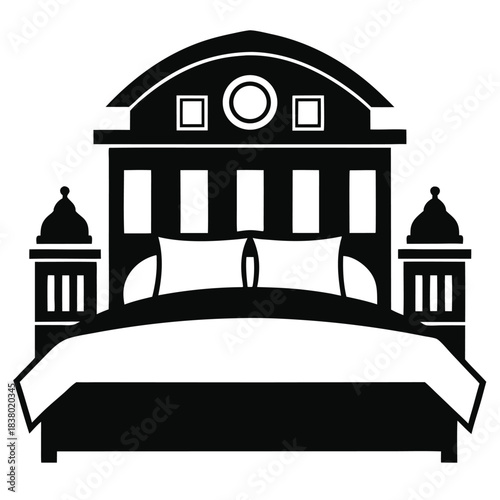 bed in a hotel black and white silhouette on white background