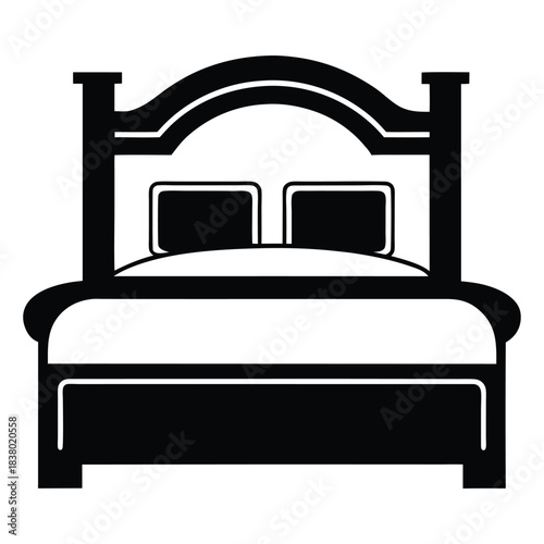 bed in a hotel black and white silhouette on white background