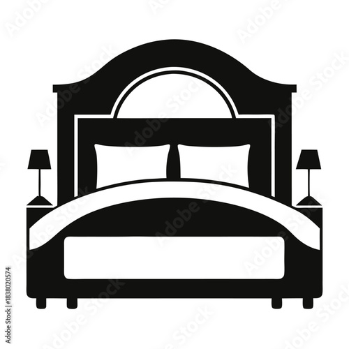 bed in a hotel black and white silhouette on white background